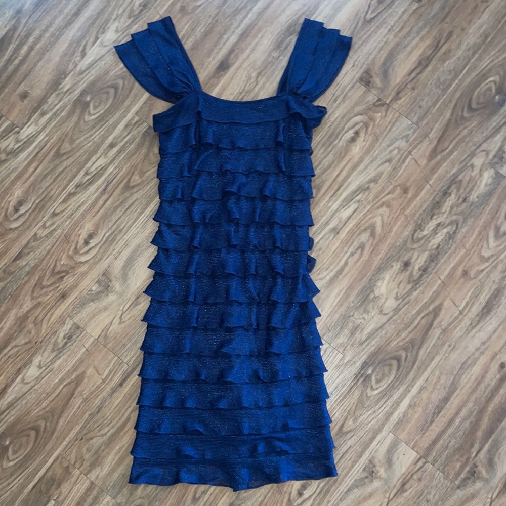 Royal blue ruffle dress.